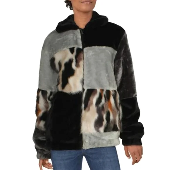 UO Blocked Faux Fur Jacket Bomber Jacket - Picture 12 of 15